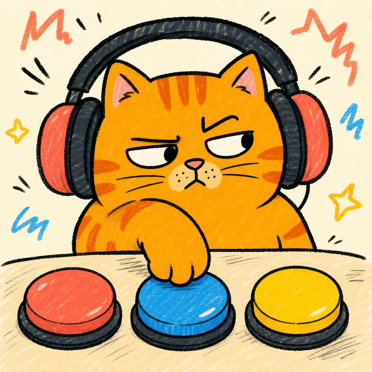 헤드폰을 쓴 고양이 손그림